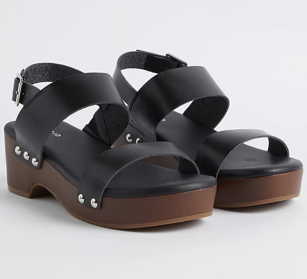 NWT Black Double Band Block Heel Sandals 10WW